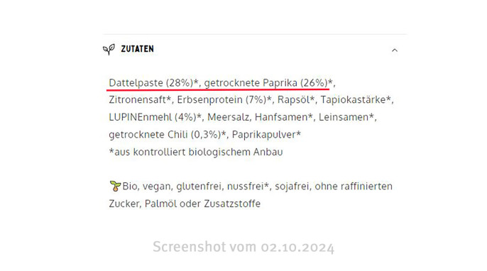Zutaten, Malunt Bio-Gemüse-Riegel Pikante Paprika, Malunt.com, 02.10.2024