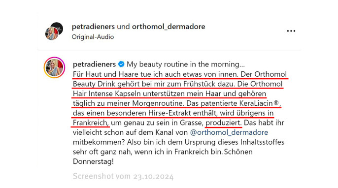 Werbung, Instagram.com/petradieners/ 23.10.2024 