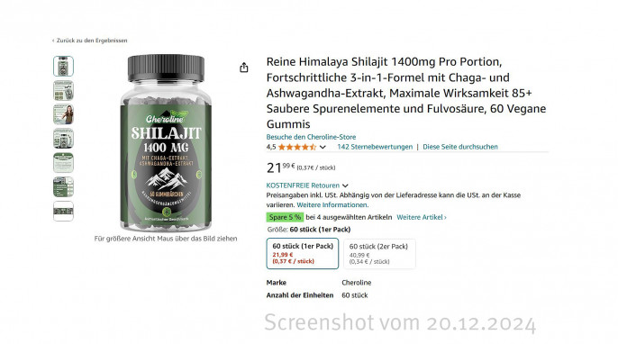 Angebot, Cheroline Shilajit-Gummis, Amazon.de, 20.12.2024