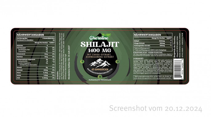 Etikett, Cheroline Shilajit-Gummis, Amazon.de, 20.12.2024