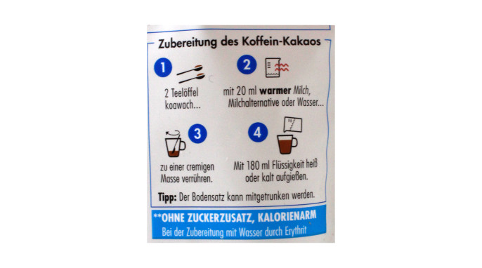 Zutaten, Koawach Koffein-Kakao Typ Vollmilch Schoko