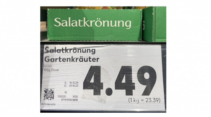 Preisauszeichnung Kaufland, Salatkrönung, 192-Gramm-Dose, 18.12.2024