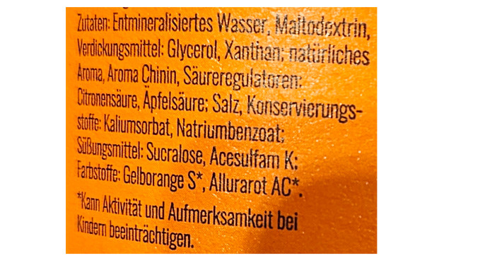 Beispiel für eine Zutatenliste