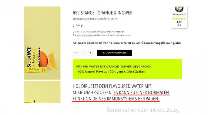 Angebot, Oh La Laqua Natural Waterinfusion Resistance Orange & Ingwer, Ohlalaqua.com, 16.01.2025 