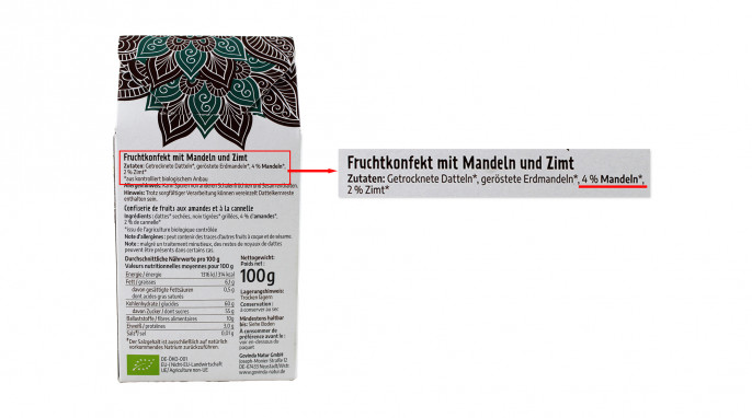 Zutaten, Govinda Bio Snack Balls Mandel