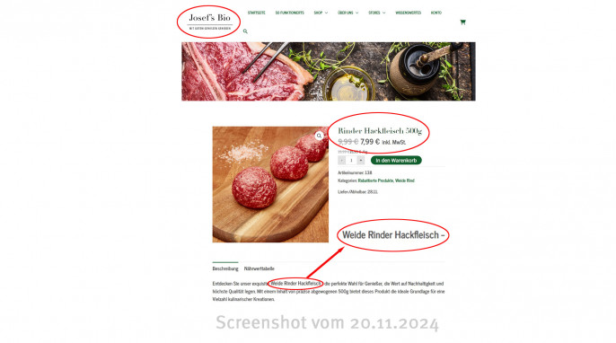 Haltungsform, Rinder Hackfleisch, 500 g, 20.11.2024