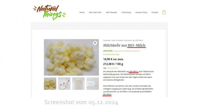 Milchkefir aus Bio-Milch, Kefir-kaufen.de, 05.12.2024