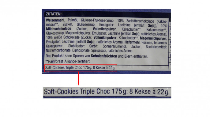 Füllmenge, Gut und Günstig Cookies Triple Choc