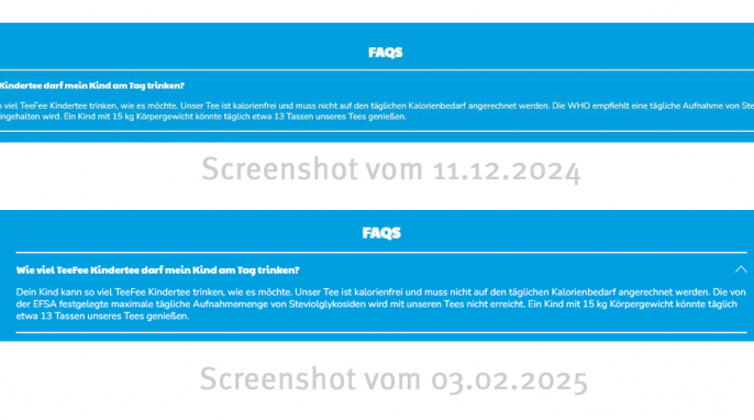 FAQs, Tee-fee.de, 11.12.2024 und 03.02.2025