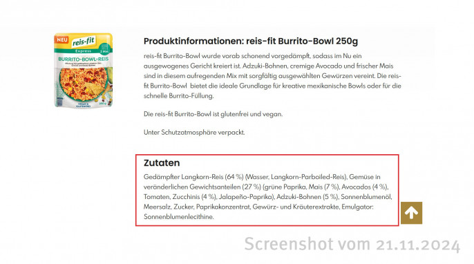 Beschreibung, reis-fit Burrito Bowl, Reiskontor.de, 21.11.2024
