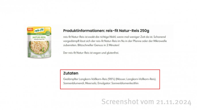  Beschreibung reis-fit Express Natur-Reis, Reiskontor.de, 21.11.2024
