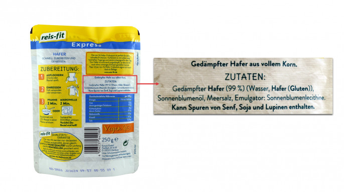 Zutaten, reis-fit Express Hafer