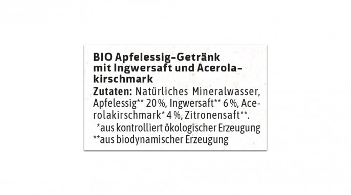 Zutatenliste, Voelkel Apfelessig Shot, Herstellerfoto