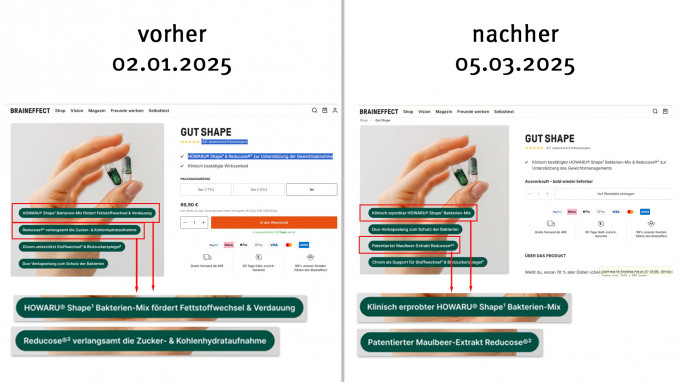 alt: Werbung 1, Braineffect Gut Shape, Brain-effect.com, 02.01.2025; neu: 05.03.2025