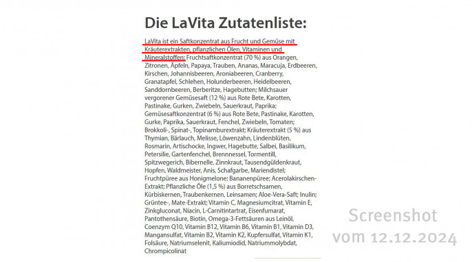Bezeichnung + Zutaten, Lavita.com, 12.12.2024 