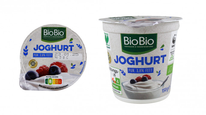 Deckel + Becherseite, BioBio Joghurt Pur, 3,8 % Fett