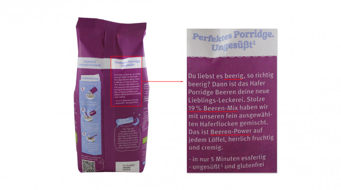 Werbung, Bauck Mühle HotHafer Beeren Porridge