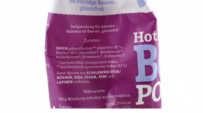 Zutaten, Bauck Mühle HotHafer Beeren Porridge