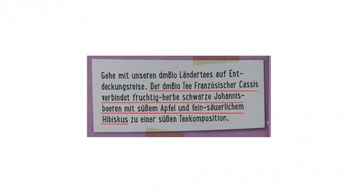 Werbung, dm Bio Französischer Cassis 