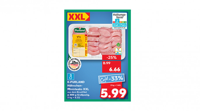 Angebot, K-Purland Hähnchen-Ministeaks XXL, Kaufland Angebotsprospekt 30.01.-05.02.2025, S. 24