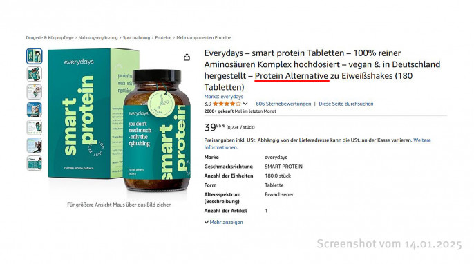 Angebot‚ Everydays – smart protein Tabletten, Amazon.de, 14.01.2025
