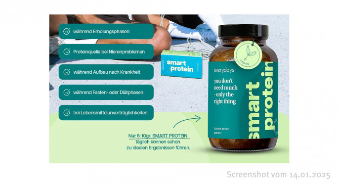 Werbung‚ Everydays – smart protein Tabletten, Amazon.de, 14.01.2025