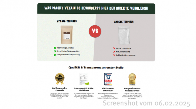Werbung und Vergleich, Soja Protein Crispies mit Kakao, Vetain.de, 06.02.2025 Werbung und Vergleich, Soja Protein Crispies mit Kakao, Vetain.de, 06.02.2025