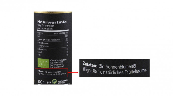 Zutaten, Seitenbacher Bio Schwarzes Trüffelöl