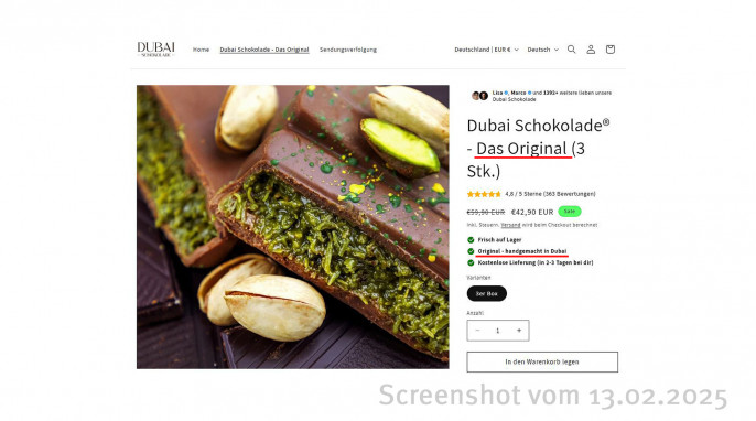 Dubai Schokolade – Das Original, Dubai-Chocolate.com, 13.02.2025 