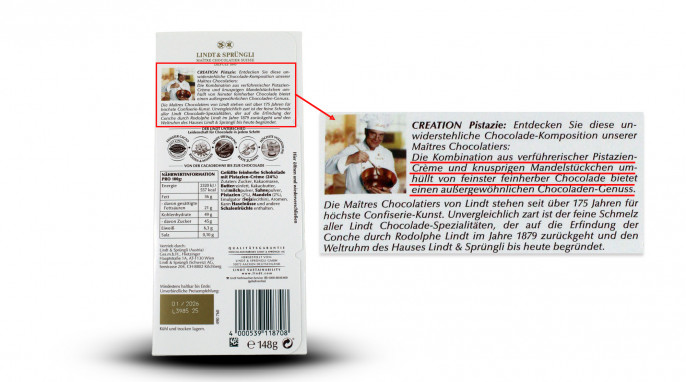 Werbung, Lindt Creation Pistazie mit Mandelstückchen