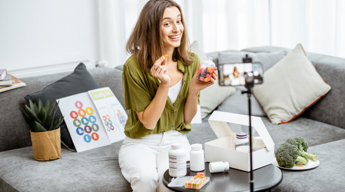Influencerin mit Nahrungsergänzungsmittel