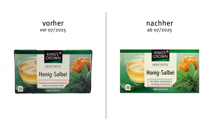 alt: Kings Crown Kräutertee Honig Salbei vor 07/2025; neu: ab 07/2025; Herstellerfoto