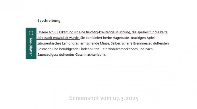 Beschreibung, Tee N°38 Erkältung, 7tea.de, 7.03.2025 