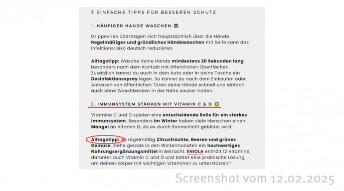 Blog „Grippewelle hat begonnen“ vom 22.01.2025, Eniola.de, 12.02.2025