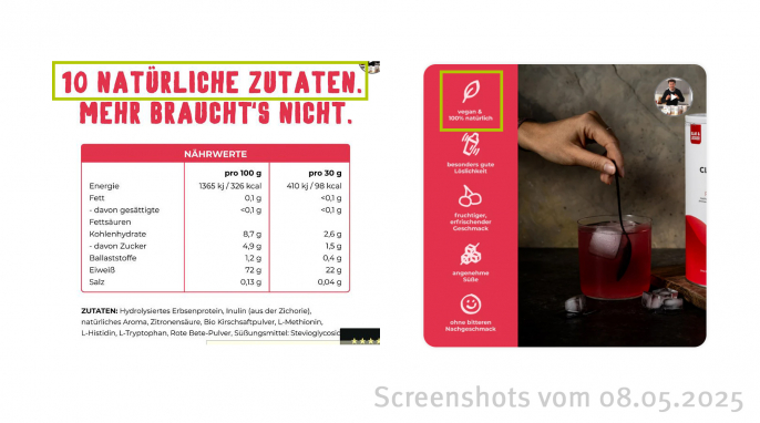 Werbung Clear Protein Cherry Sour, vetain.de, 08.05.2025