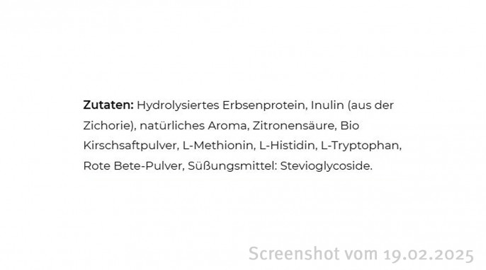 Zutaten, Clear Protein Cherry Sour, vetain.de, 19.02.2025