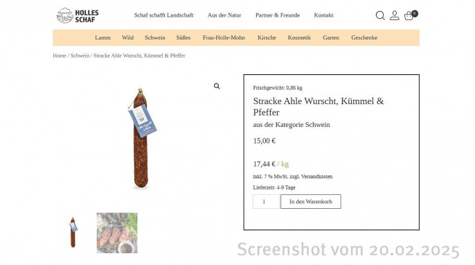 Angebot Stracke Ahle Wurscht Kümmel & Pfeffer, Holles-schaf.de, 20.02.2025