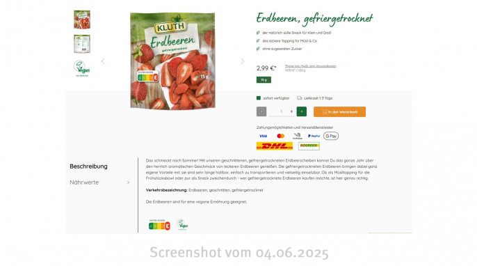 Angebot, Erdbeeren, gefriergetrocknet, Kluth-shop.de, 04.06.2025