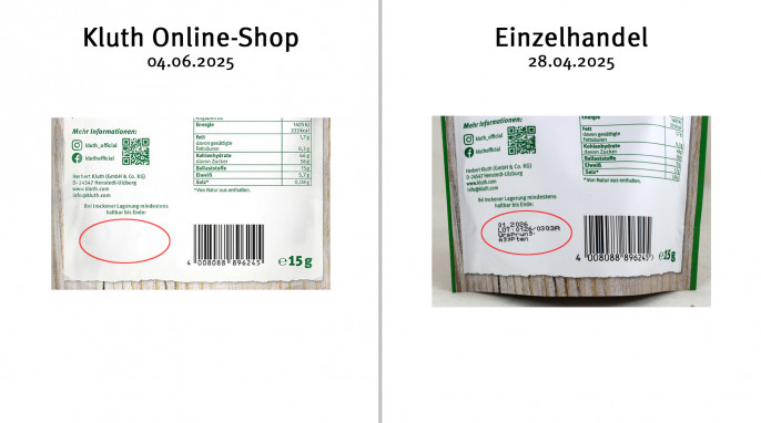 Rückseite Verpackung, Kluth Erdbeeren, gefriergetrocknet, Kluth-shop.de, 04.06.2025, Einzelhandel 28.04.2025