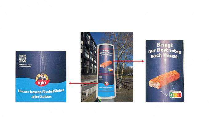 Plakat iglo Fischstäbchen, 24.03.2025, Adickesallee, Frankfurt/Main