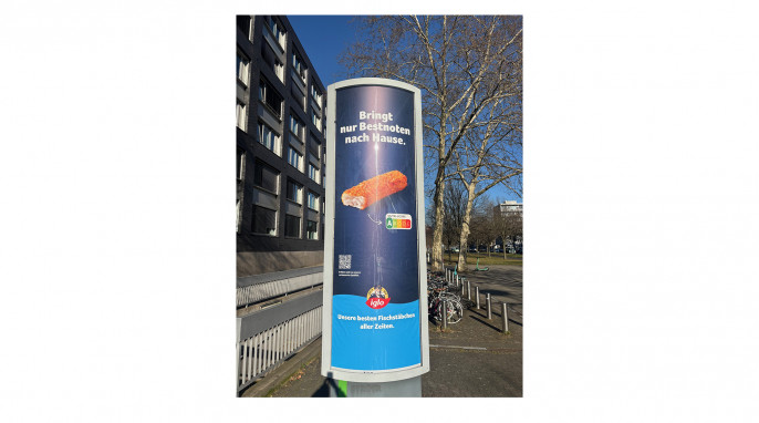 Plakat iglo Fischstäbchen, 24.03.2025, Adickesallee, Frankfurt/Main