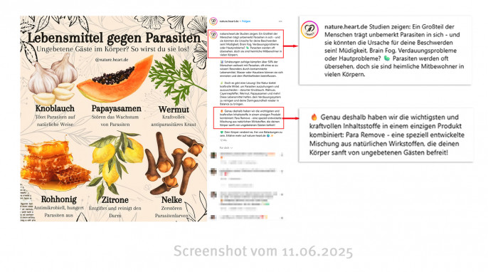 Lebensmittel gegen Parasiten, Instagram.com/nature.heart.de, 11.06.2025