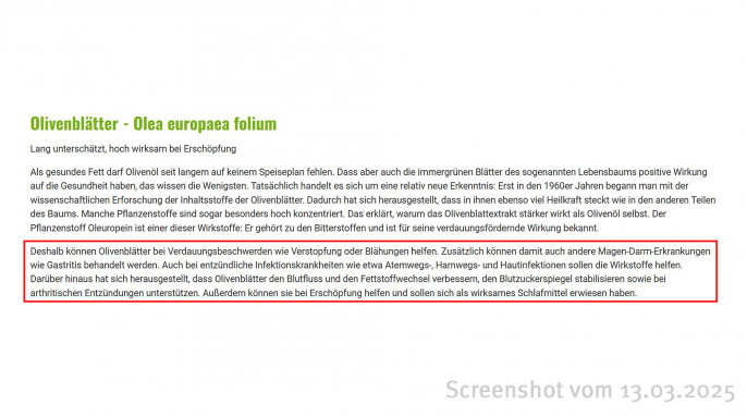 Beschreibung, Olivenblätter, Natur-kraeuter.de, 13.03.2025
