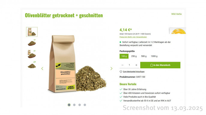 Olivenblätter, Natur-kraeuter.de, 13.03.2025