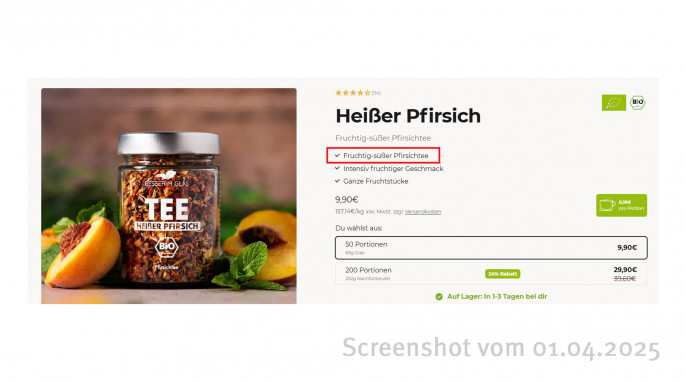 Besser im Glas Tee Heißer Pfirsich, Besserimglas.de, 01.04.2025  
