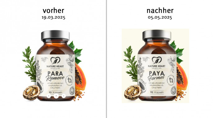 alt: Para Remove, Nature-Heart.de, 19.03.2025; neu:  und Paya Formel, 05.05.2025 