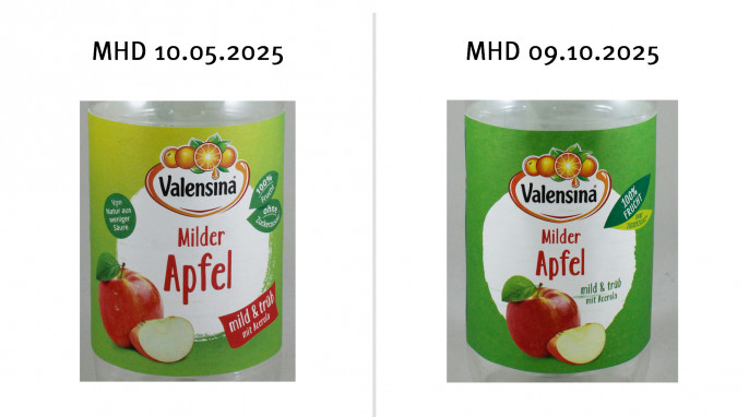 Valensina Milder Apfel, Mindesthaltbarkeit 10.08.2025 + 09.10.2025 