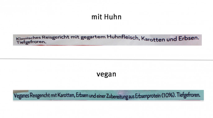 Bezeichnungen, Frosta Hühner Frikassee, mit Huhn und vegan 
