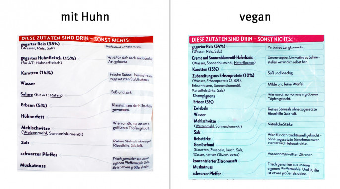 Zutaten, Frosta Hühner Frikassee, mit Huhn und vegan 