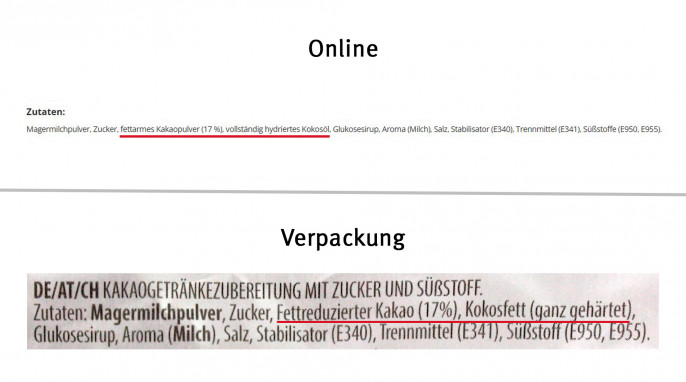 Zutaten, Cadbury Heiße Schokolade, Tassimo.com, 16.04. + 15.07.2025; Verpackung